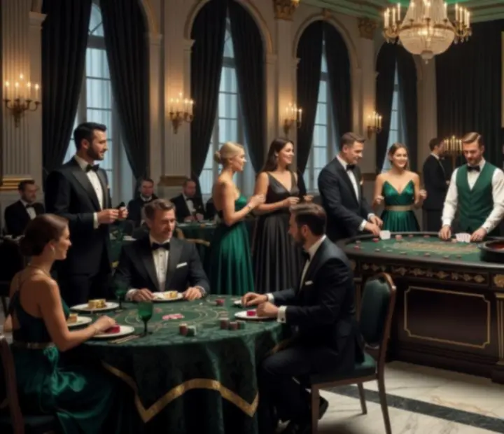 Kinowa, elegancka scena mobilnego kasyna podczas luksusowego eventu